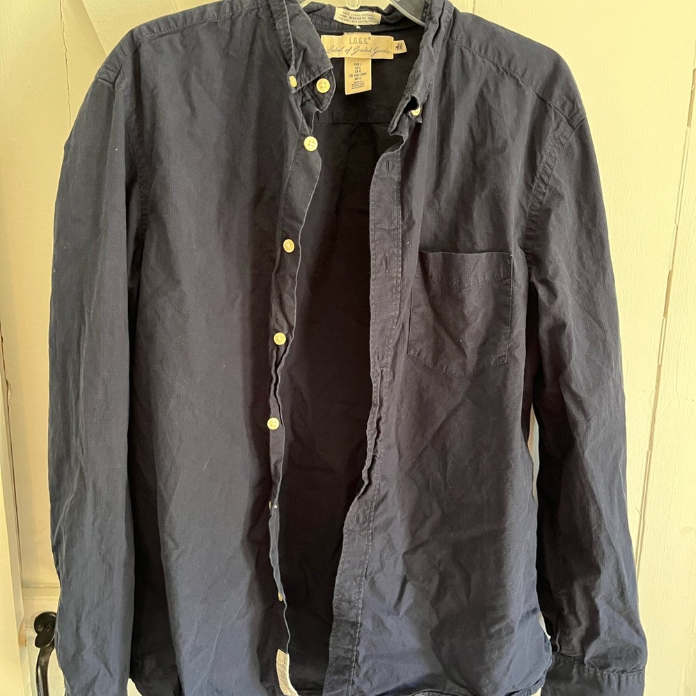 H&M Navy Button-Up Shirt 3/$40 - Picture 1 of 6